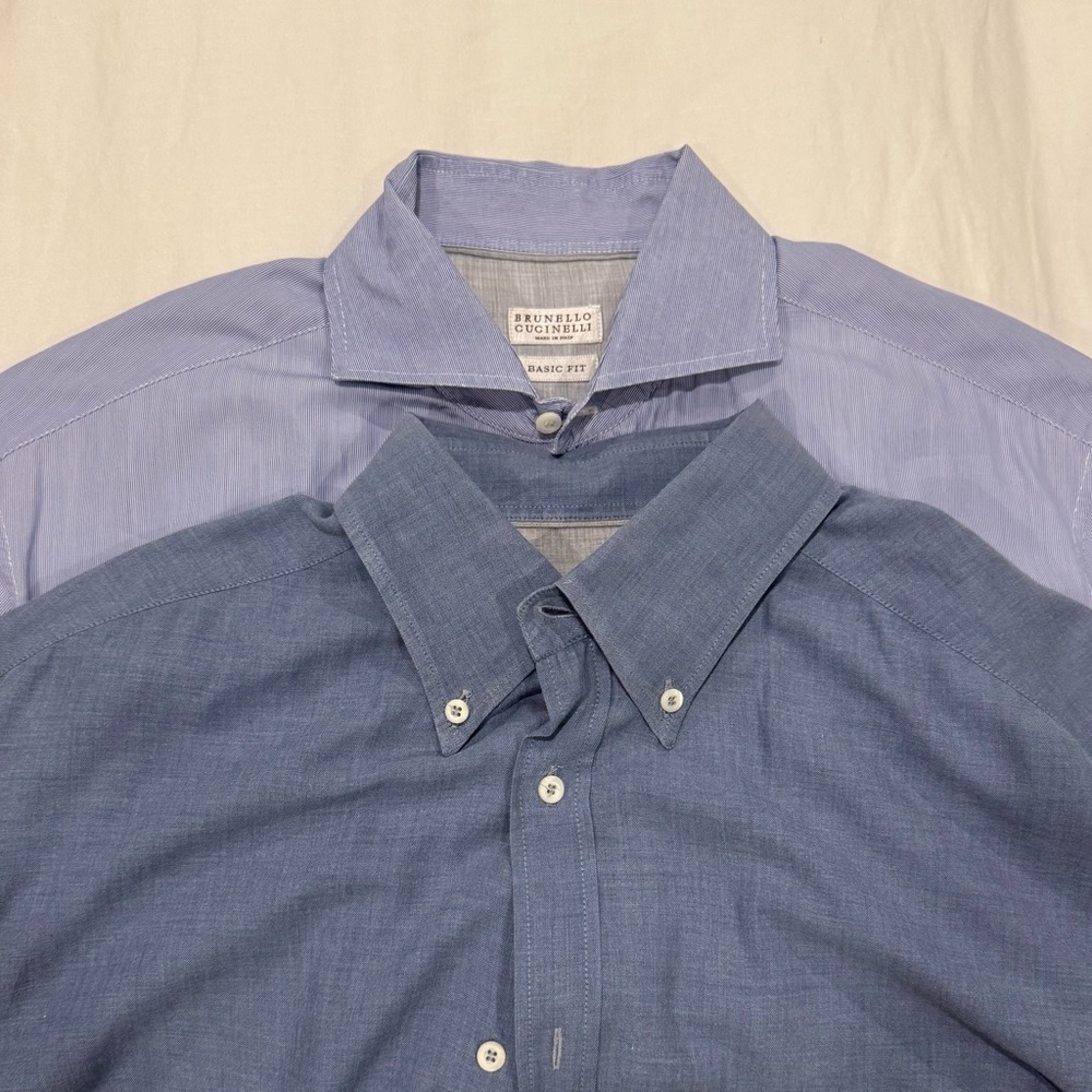 Brunello Cucinelli Bundle 2 Blue Men's Basic Fit Shirts